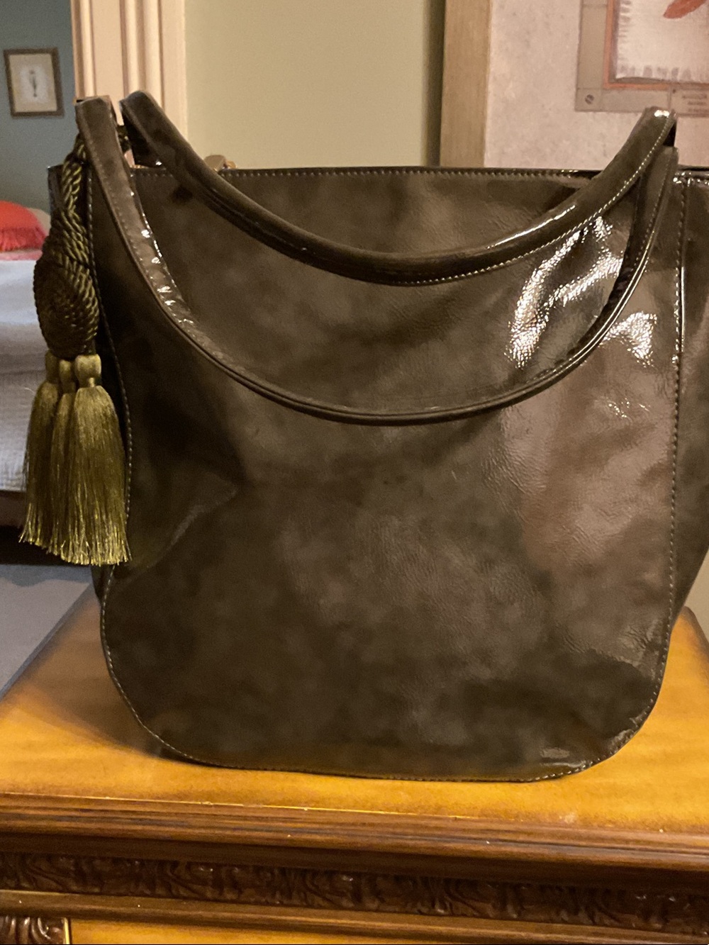 Eric Javits Olive Green Tassel Shoulder Tote